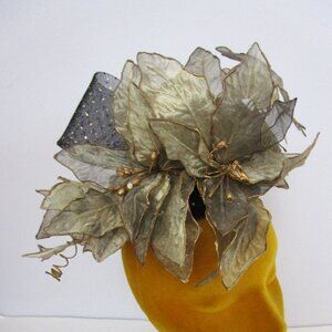Bronze Gold Leaf Fascinator Whimsy Hat Cocktail Party Sheer Gold Dot Tulle